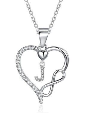 Letter J Dainty 925 Sterling Silver Infinity Heart Initial Necklace